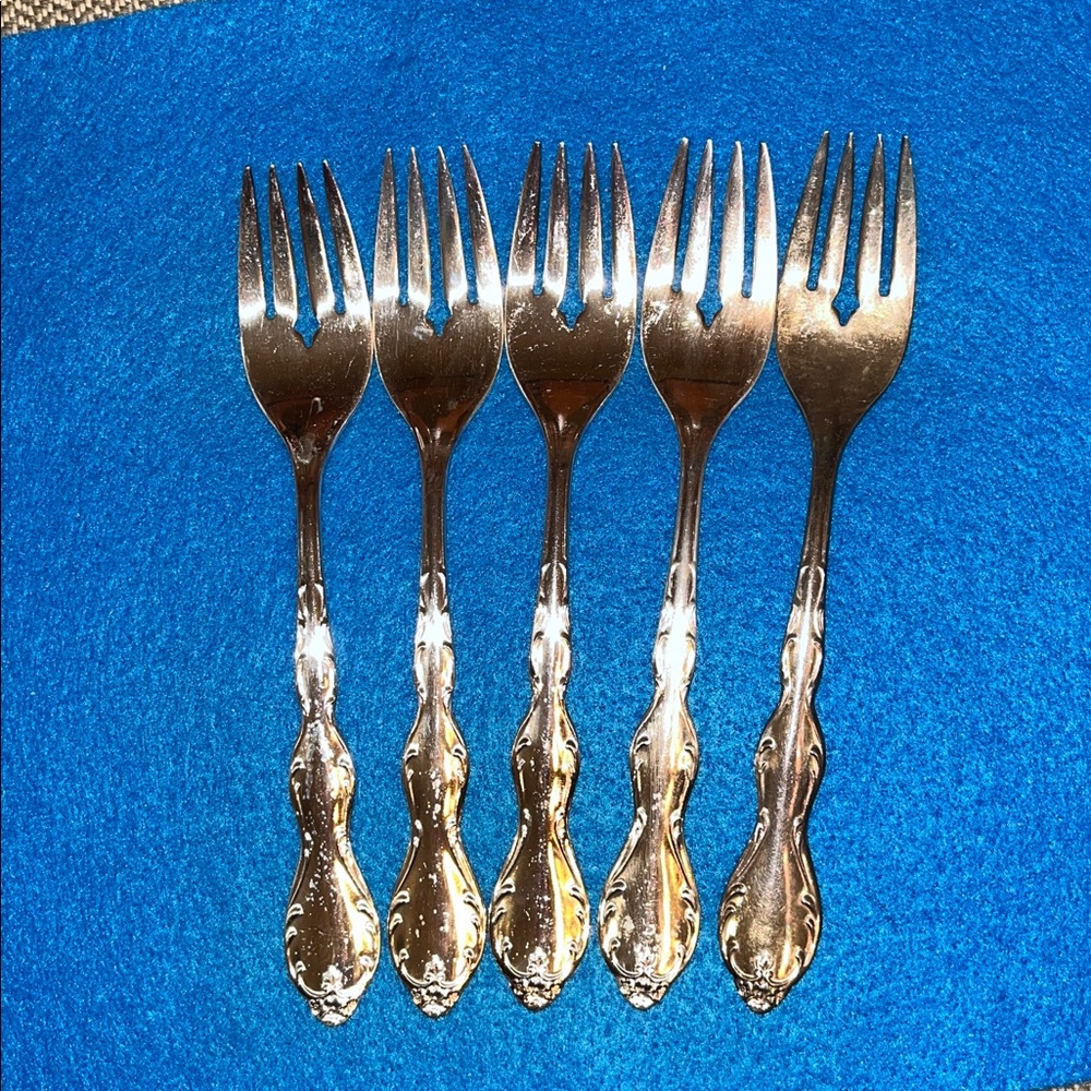 1964 VTG set of 5 salad forks Wm Rogers Melody Camelot Silverplate Flatware GUC